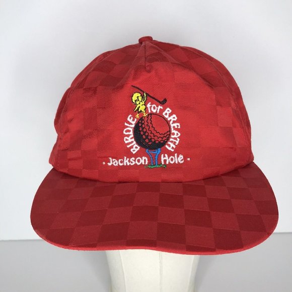 Snap-Back Other - Vintage Red Checkered Jackson Hole Wyoming Birdie for Breath Golf Snapback Hat